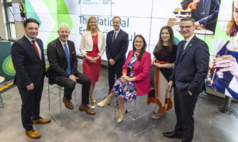 Pictured at the launch of the National Enterprise Hub (l-r) Conor O’Donovan, Head of the National Enterprise Hub & Global Communications, Enterprise Ireland; Paul Kelly, CEO, Failte Ireland; Pippa Hackett, Minister of State for Land Use & Biodiversity at the Department of Agriculture, Food and the Marine; William Walsh, CEO, SEAI; Emer Higgins T.D, Minister for Business, Employment and Retail at the Department of Enterprise, Trade and Employment; Geraldine Magnier, Chair of SFA Council & Co-founder and Director, Idiro Analytics; and John Murray, Director of Food and Beverages, Bord Bia.