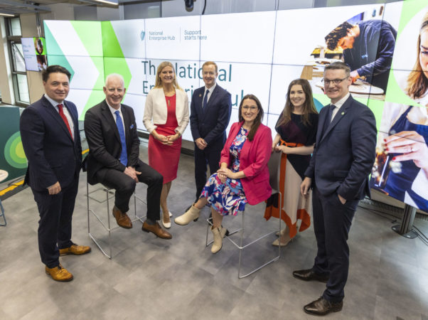 Pictured at the launch of the National Enterprise Hub (l-r) Conor O’Donovan, Head of the National Enterprise Hub & Global Communications, Enterprise Ireland; Paul Kelly, CEO, Failte Ireland; Pippa Hackett, Minister of State for Land Use & Biodiversity at the Department of Agriculture, Food and the Marine; William Walsh, CEO, SEAI; Emer Higgins T.D, Minister for Business, Employment and Retail at the Department of Enterprise, Trade and Employment; Geraldine Magnier, Chair of SFA Council & Co-founder and Director, Idiro Analytics; and John Murray, Director of Food and Beverages, Bord Bia.