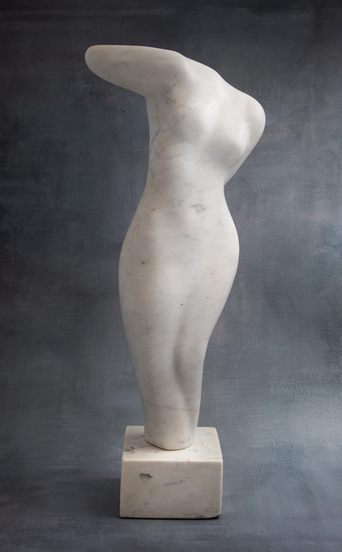 Alexander Sokolov (1955-2022), Untitled female form, hand carved taille directe in white Carrera marble on matching base. (Guiding €5/7,000)