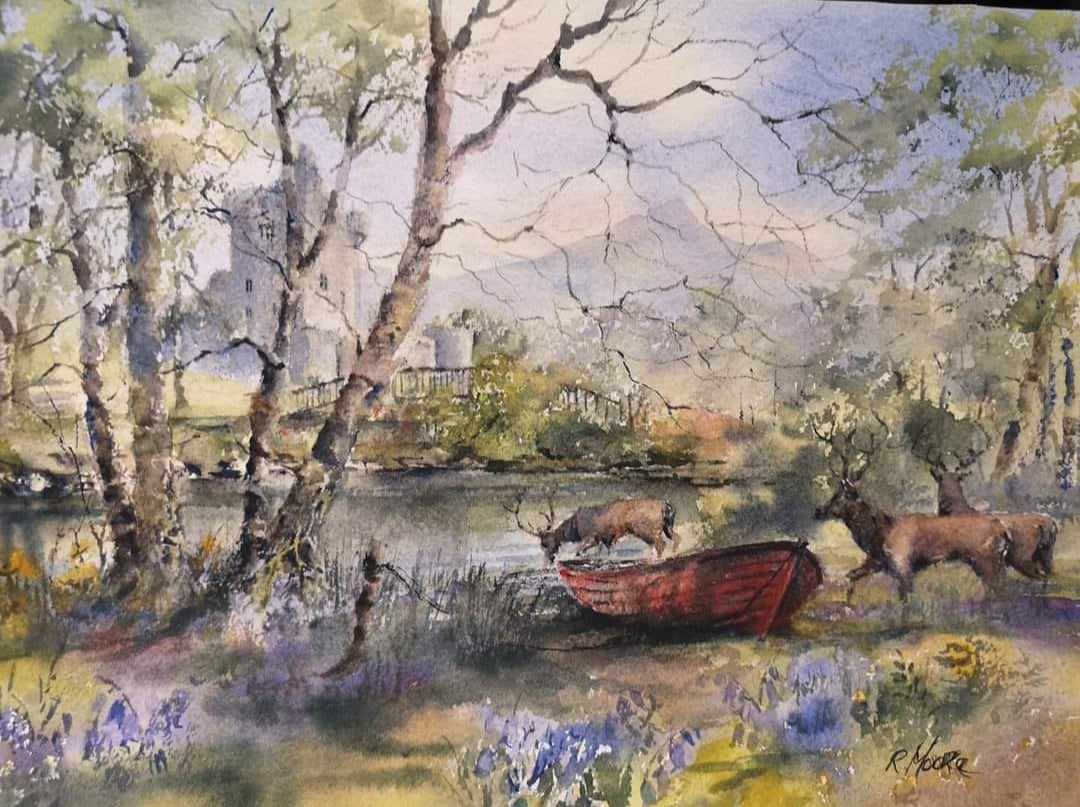 Deer at Ross Castle by Ronnie Moore (Watercolour)